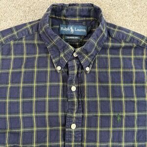 Polo Ralph Lauren Classic Fit Button Down Shirt M Navy Windowpane Tartan‎ Plaid